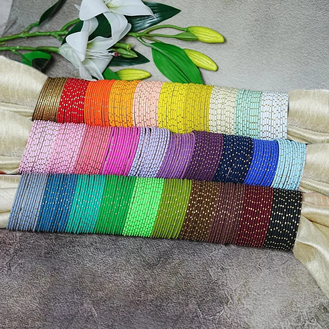 Premium Metal Bangles Combo | Matte Finish Dot Design for Women & Girls (Pack of 30 Dozen) - The Golden Cascade